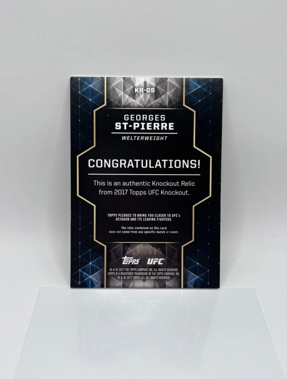 Georges St Pierre GSP UFC Relic Card 2017 Topps Knockout