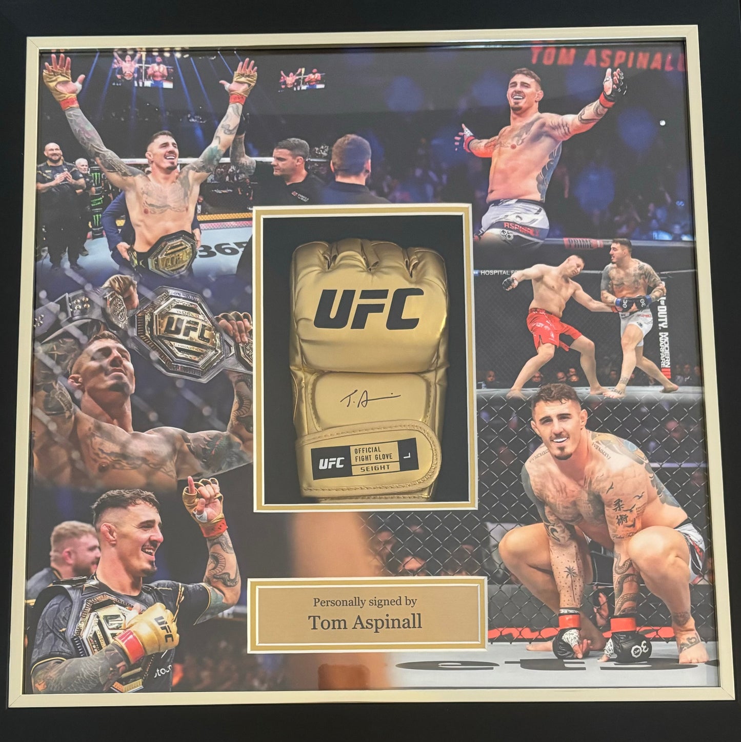 Tom Aspinall Signed And Framed Gold UFC Glove