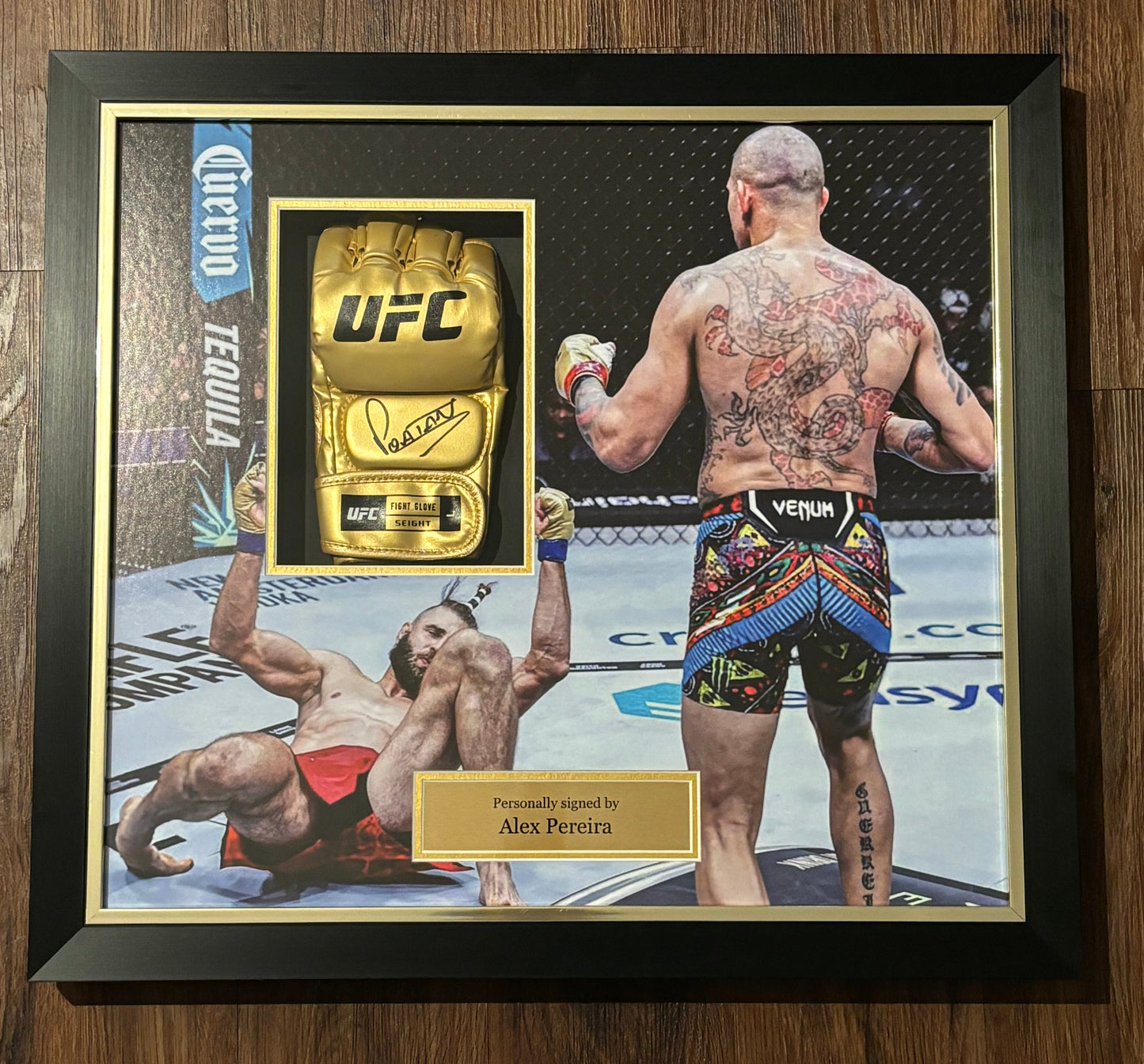 Alex Pereira Signed Framed Gold UFC Glove Beckett COA QR Holo