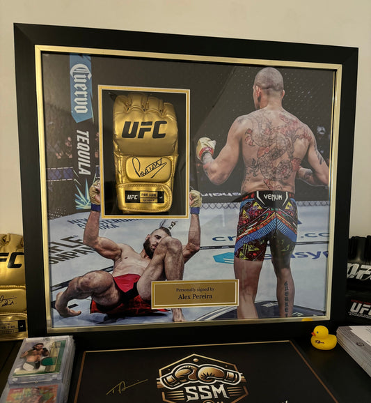 Alex Pereira Signed Framed Gold UFC Glove Beckett COA QR Holo
