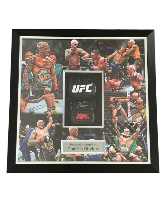 Charles Oliveira Signed Framed UFC Glove Beckett Certified QR Holo