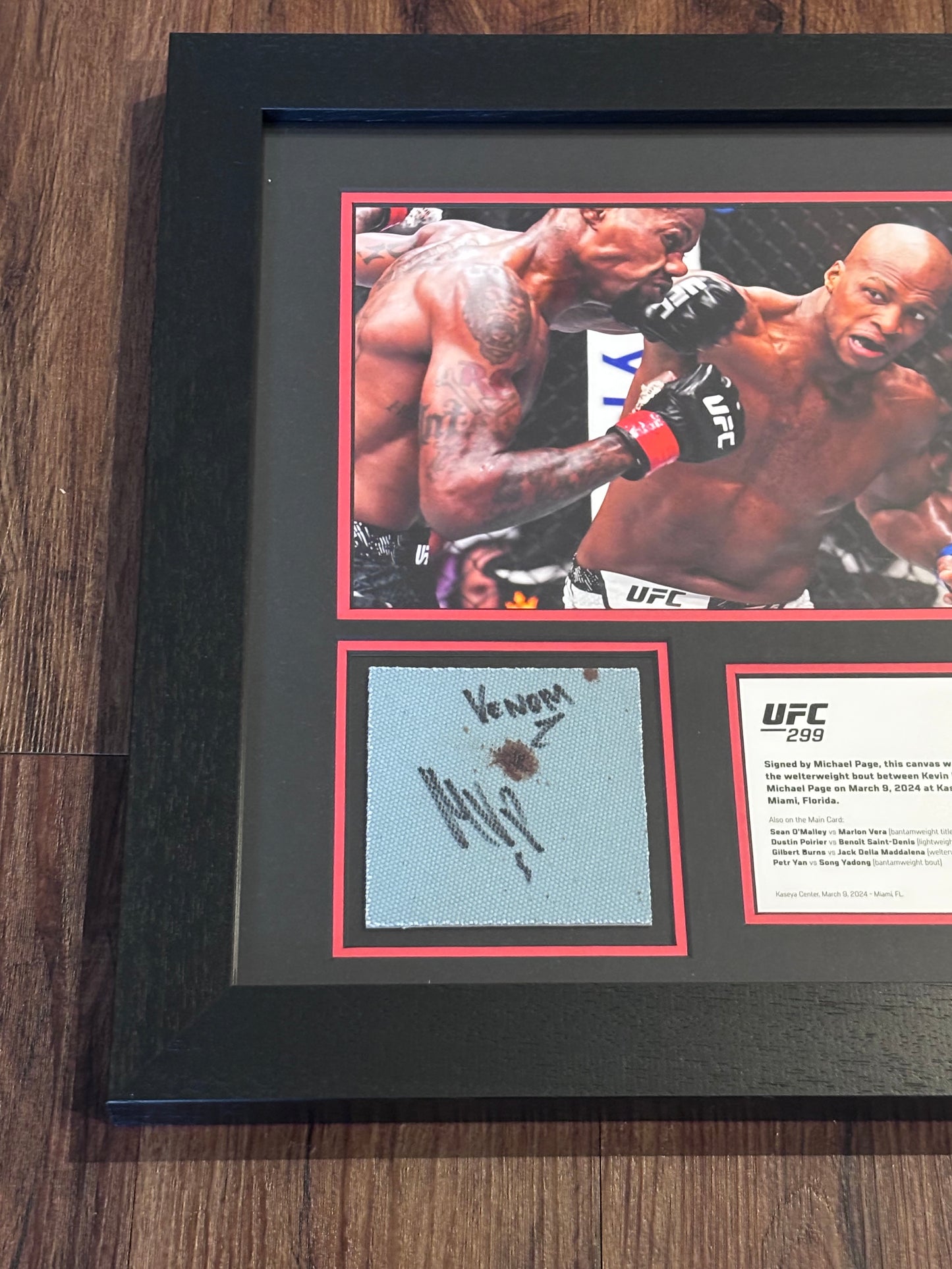 Micheal Venom Page MVP UFC 299 Framed Signed Inscribed Event Canvas With Blood