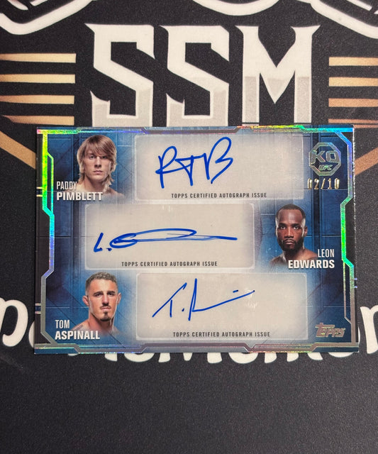 UFC Knockout triple auto - Paddy Pimblett , Tom Aspinall & Leon Edwards /10 Signed UFC Card