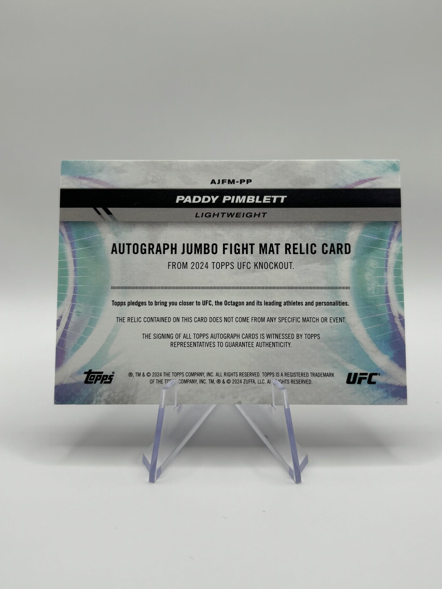 2024 Topps UFC Knockout Paddy Pimblett Jumbo Patch Auto Blue /50 UFC Card