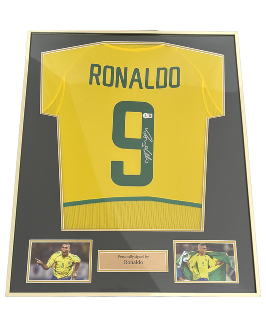 R9 Ronaldo Nazario Signed Framed Brazil Shirt Beckett COA QR Holo
